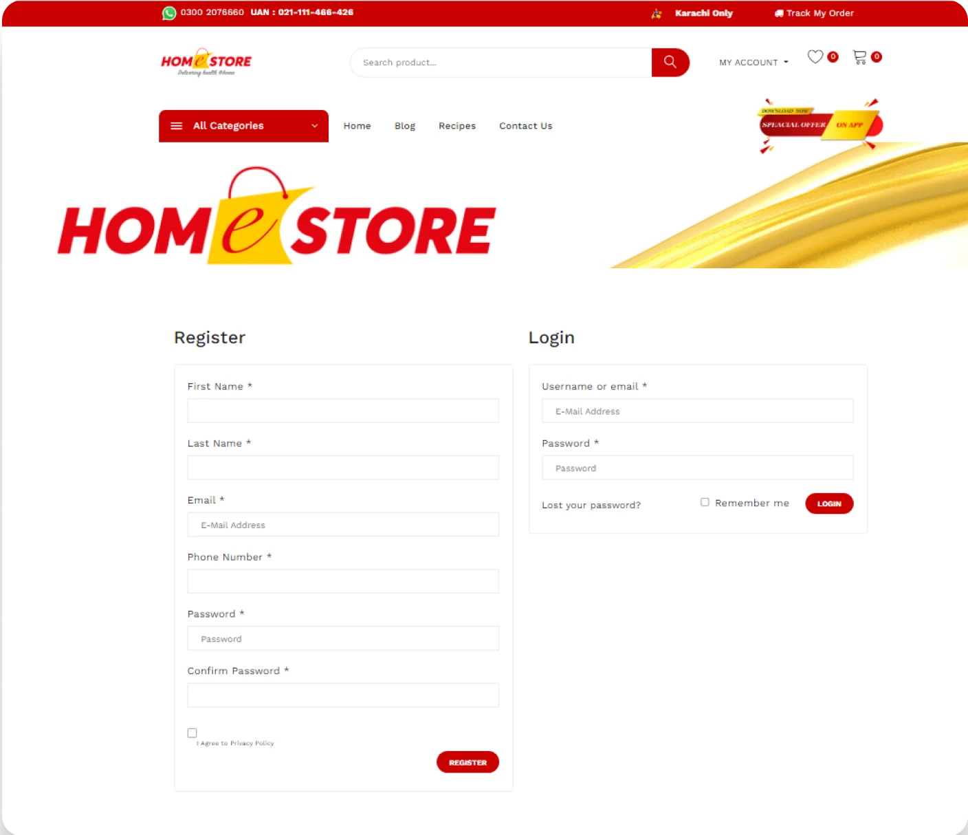 Home Store Registration and Login